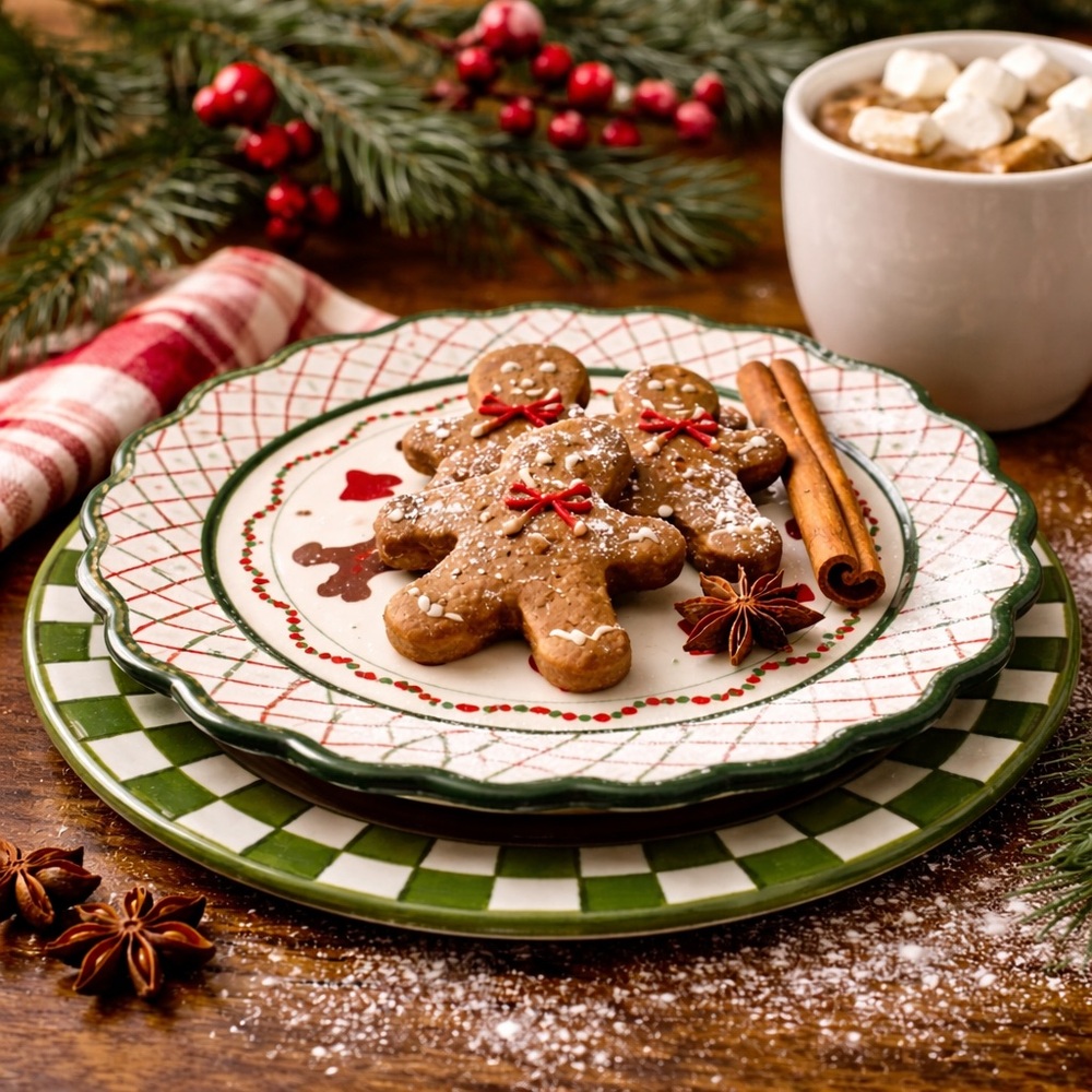 Gingerbread Cookie Plate + Green Checkered Plate – Christmas Kitchen Decor
